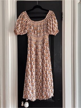 Eddy Rosie Midi Nightgown Floral Puff Sleeve Midi Dress S